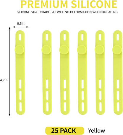 Oligei 25 Pcs Silicone Cable Ties, Cable Ties Reusable, High Elasticity Cord Wraps for Electrical Cords, Cord Organizer for Earphone, Phone Charger(Black)