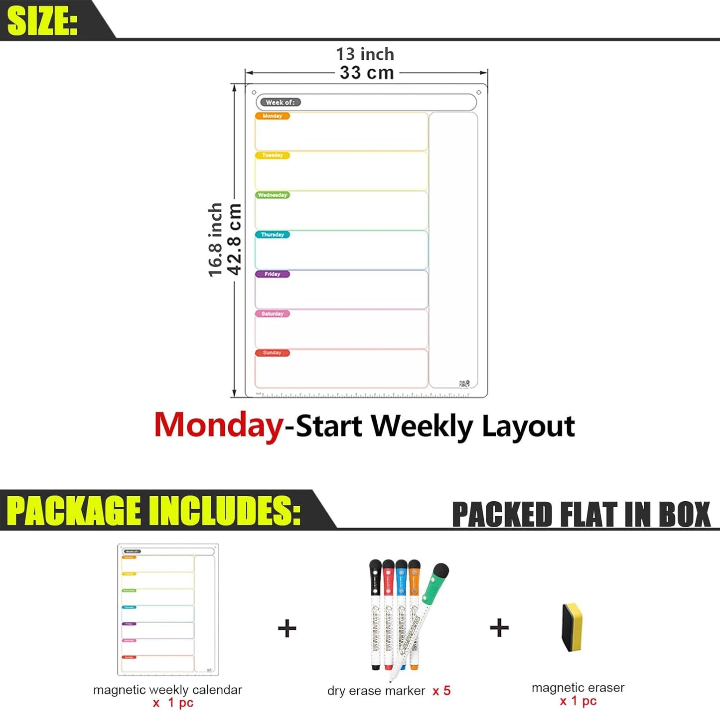 Vertical Magnetic Calendar for Refrigerator Set. Weekly Planner Dry Erase Fridge Calendar Whiteboard Menu Board - Thickened Magnet. Fine Marker & Organizers Reusable for Busy Home & Office