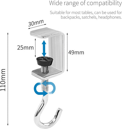 2 Pcs Desk Mount Bag Holder Hook Clamp-On Backpack Hanger Portable Desk Mount Headphones Holder Reduce Desk Clutter for Table Desk, Under Counter