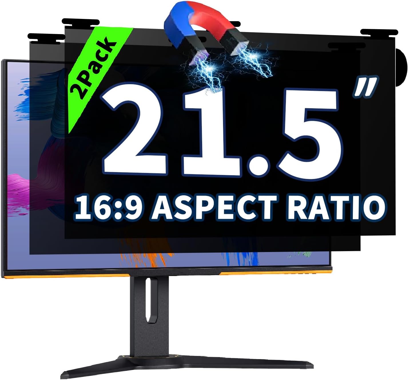 2 Pack Magnetic Hanging Computer Privacy Screen 24 Inch for 16:9 Widescreen Monitor, Removable Privacy Screen Anti Glare Blue Light Computer Screen Privacy Shield, Anti-Scratch 24in Protector Film