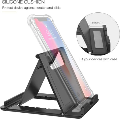 MoKo Phone/Tablet Stand, Foldable Tablet Holder Compatible with iPhone 17/17 Air/17 Pro/17 Pro Max, iPhone 16/Pro/Pro Max/Plus, iPhone 15/Pro/Pro Max/Plus, iPhone 14/Pro/Pro Max/Plus, Black