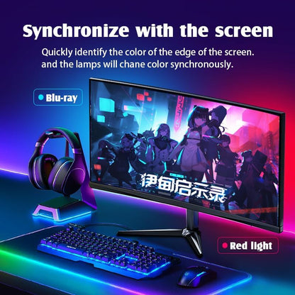 Monitor LED Backlights, LED Strip Light Sync with Screen Color/Music, Computer Light Bar Behind Screen, for PC/Mac, LEDs for Desk Gaming, USB Interface,Software Control (24 inch)