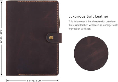 Robrasim Leather Cover for 6"x9" Steno Notebook, Leather Folio Cover Compatible with 6x9 Spiral Steno Pads, A5 Notebook Organizer with Pen Loop - Brown