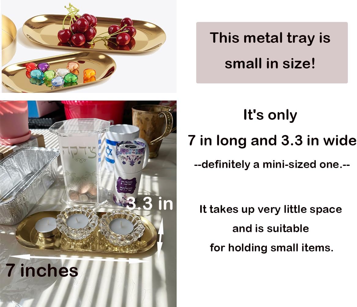 Stainless Steel Decorative Tray, Set of 2, 7 Inch Long, Jewelry Dish Cosmetics Organizer Bathroom Clutter Serving Platter Small Storage Tray, Oval, Matte Black