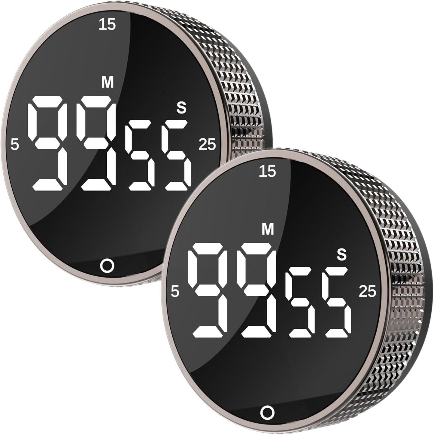 Upgrade Digital Kitchen Timer - Magnetic Countdown Countup Visual Pomodoro Timer with Large LED Display, 3-Preset Times (5, 15, 25), 3 Volume Levels, Ideal for Cooking, Baking and Fitness (1, Tarnish)