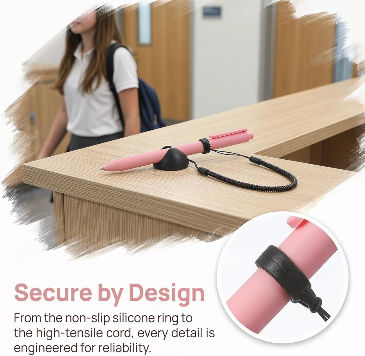 TOYANDONA 2pcs Pen Lanyards - Elastic Lanyard Tether with Silicone Ring and Holder Retractable Stylus Tether Leash Pen Strap for School Office Supplies Desk Clipboards Tablets