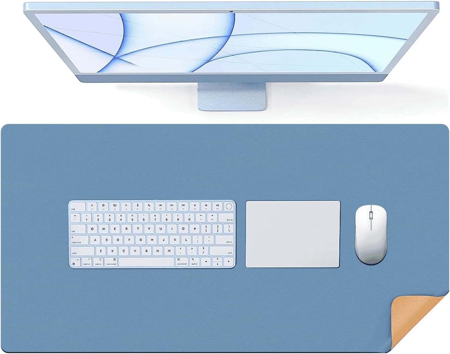 Double-Sided Desk Pad - 35.4" x 17.7" Leather Desk Mat, Eco-Friendly Cork Desk Protector, Waterproof Large Mouse Pad, Durable Desk Blotter for Office (Green)