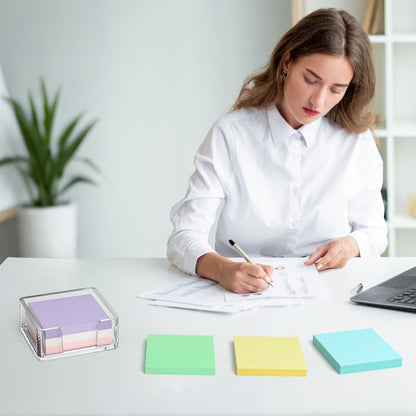 Sticky Note Holder, Glitter Pink Acrylic Notepad Holder 3x3 in Self-Stick Note Dispenser Office Desk Accessories, Memo Pad Holder Organizer for Classroom School Supplies