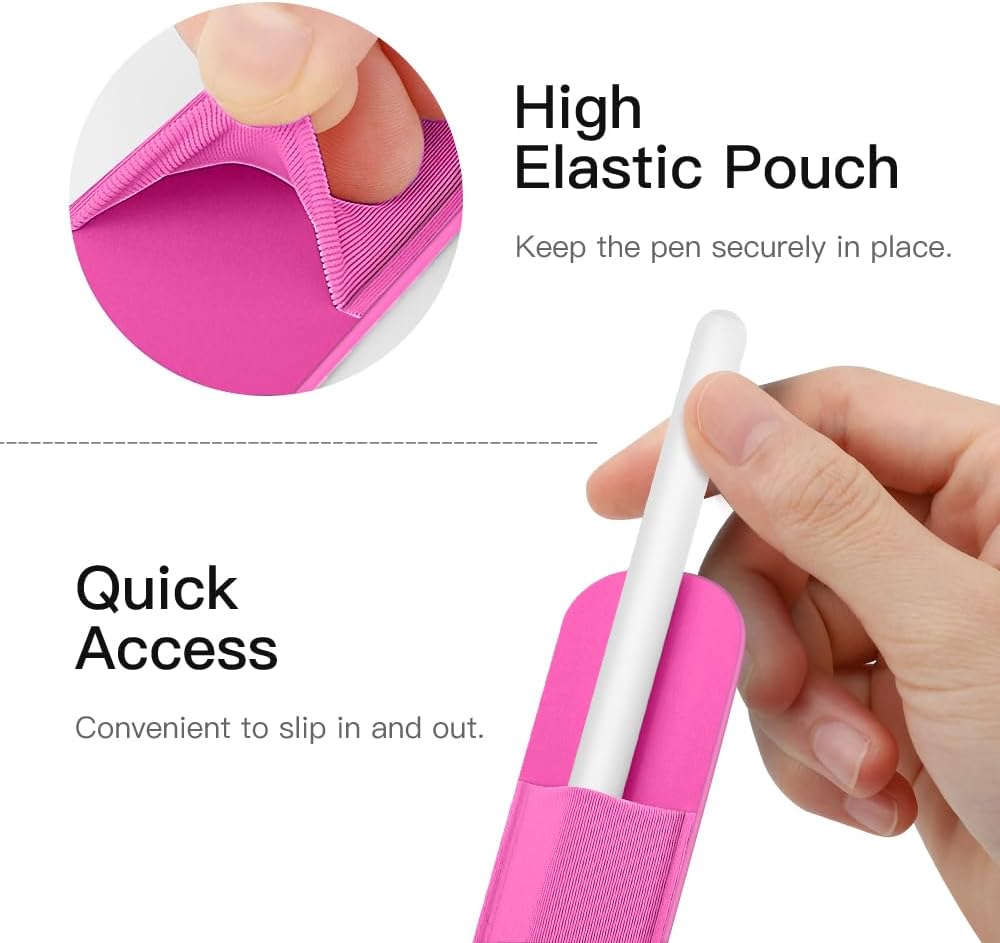 MoKo Pencil Holder Sticker Fit Apple Pencil Pro, Apple Pencil (USB-C), iPencil 1st/2nd Generation, Elastic Pencil Pocket Pouch Adhesive Sleeve Attached to iPad Case for Stylus Pens,Black