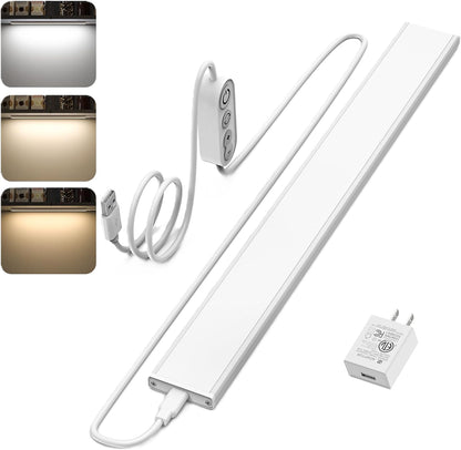 ASOKO LED Under Cabinet Lighting USB Plug-in, Dimmable, 3 Color Temperature, 14.5 in, Under Counter Lights for Kitchen,Shelf,Cupboard, Under Desk Monitor Light Bar (Sliver, 14.5 inch-2 Pack)