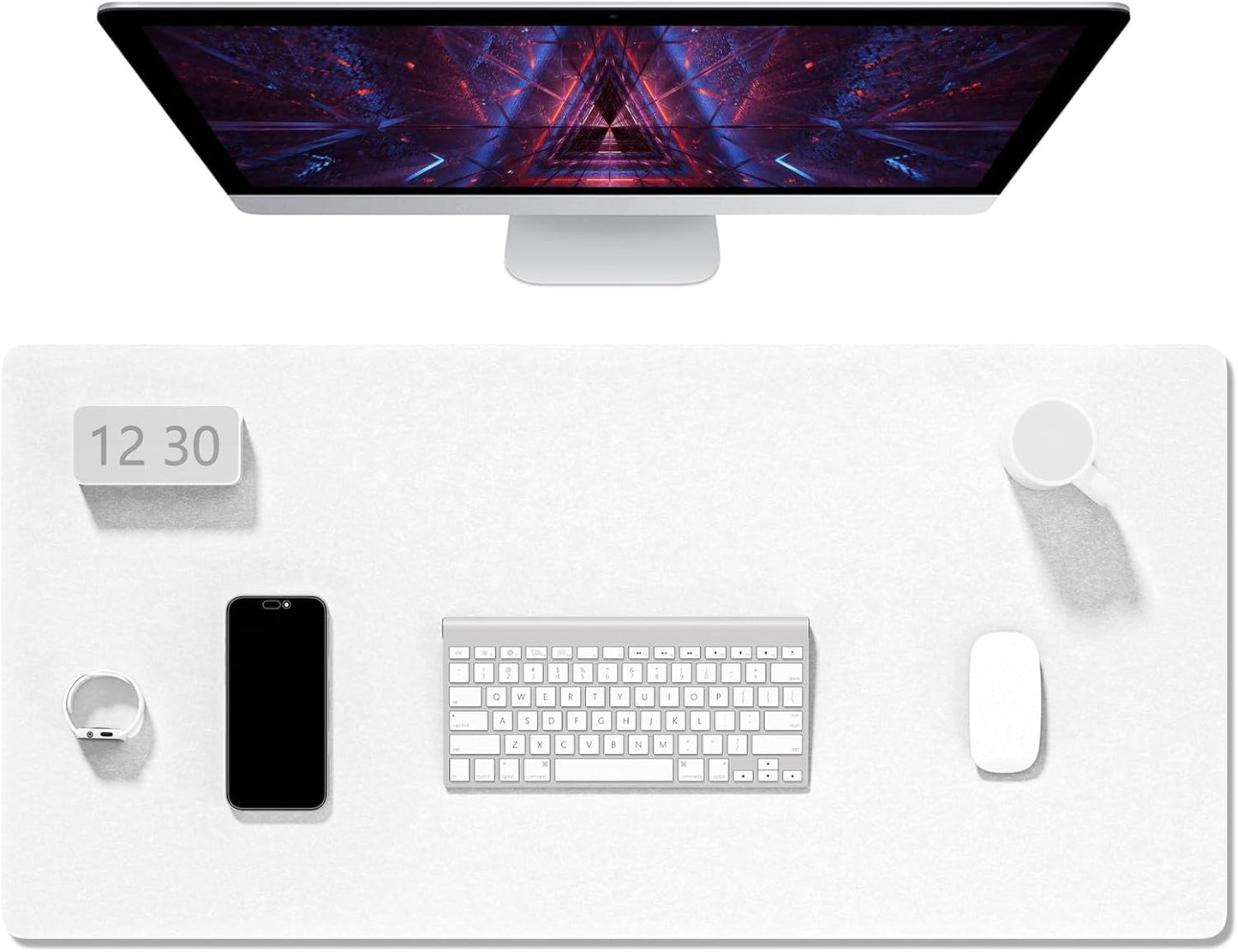 Auhoahsil Felt Desk Mat, Minimalist Large Mouse Pad XXL 35.5 x 15.7 in, Desk Matt for Desktop, Keyboard, Laptop, Computer, Office, Work from Home, Gaming, White