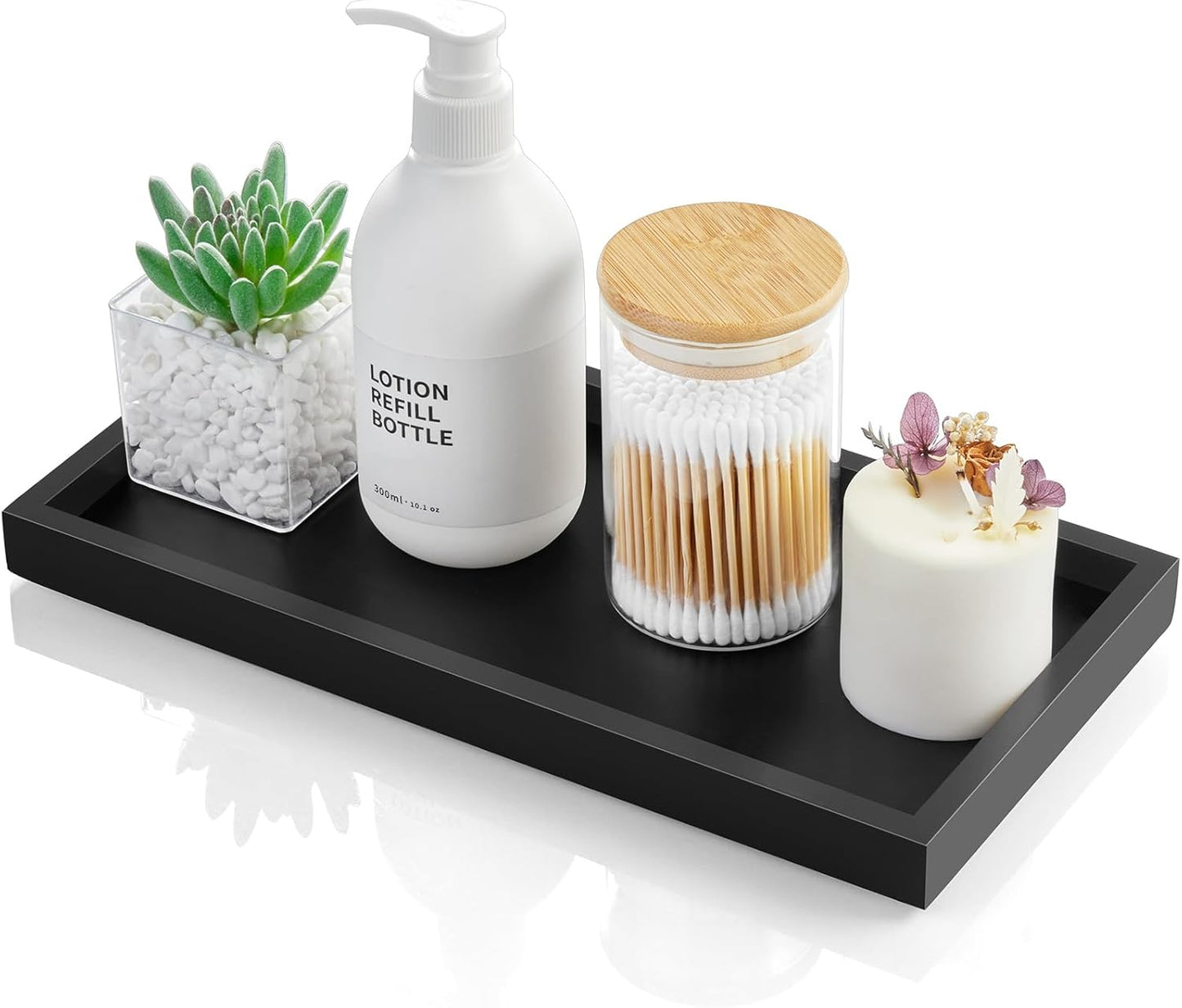 ALELION 8" Acacia Wood Bathroom Vanity Tray for Counter - Dresser Top Tray for Perfume Jewelry Candle Key Catchall - Small Kitchen Countertop Organizer for Soap Dispenser and Sponge Holder