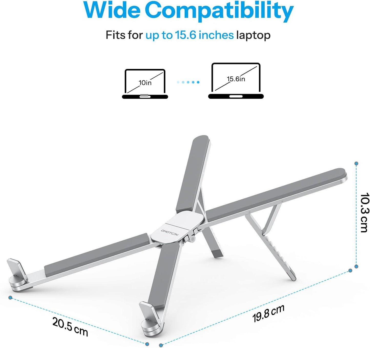 OMOTON LA15 Foldable & Portable Laptop Stand for Desk, [360° Support Feet+Lightweight] Tablet Stand for Desk and Travel, 6 Level Height Ergonomic Aluminum Computer Holder for 10-16" Laptops