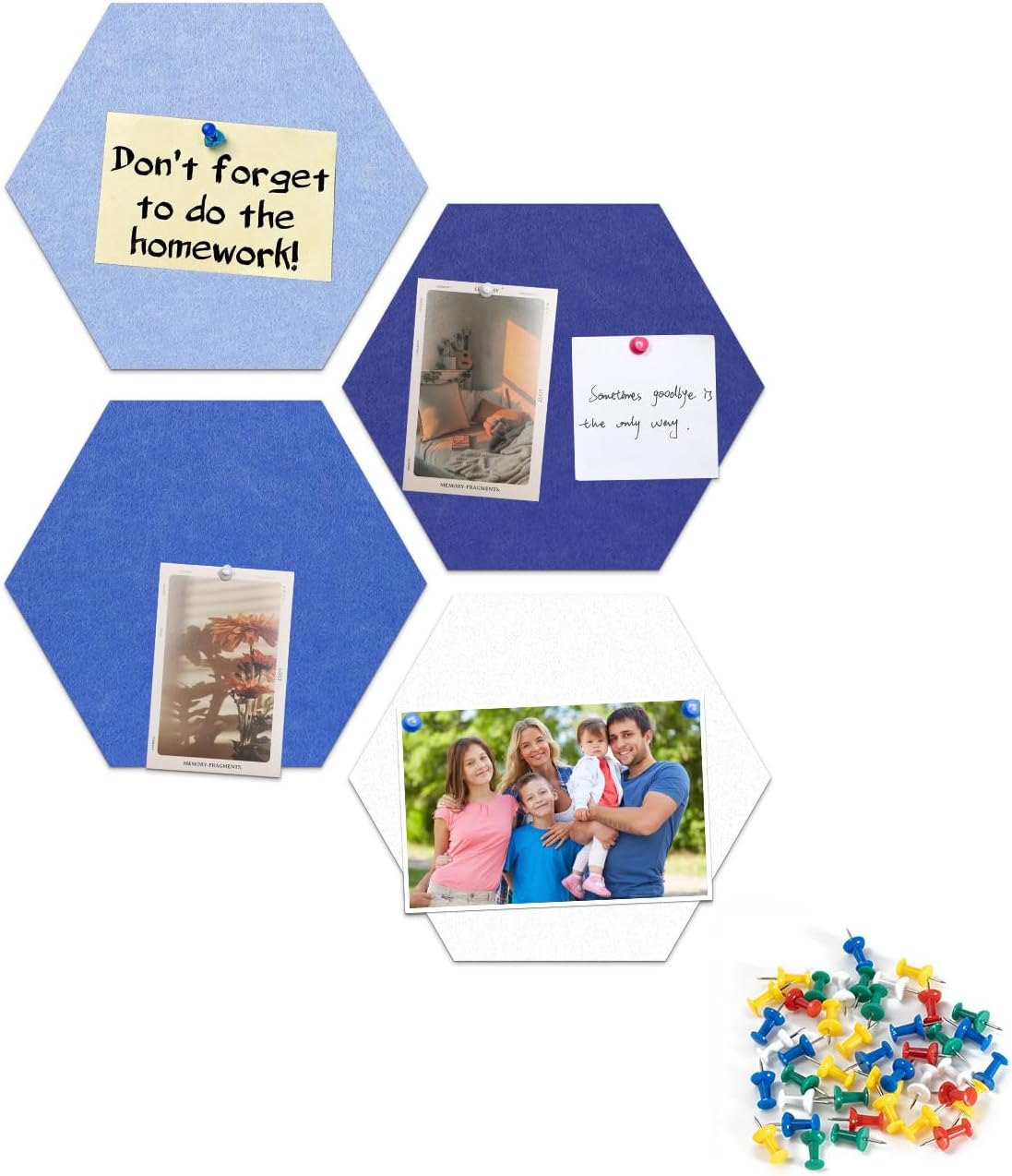 8 Pack Hexagon Felt Bulletin Board Tiles - 12" Large Thick Pin Board for Walls with 30 Push Pins, DIY Boards for Office Home School Decor, Aesthetic Hex Cork Board Alternative