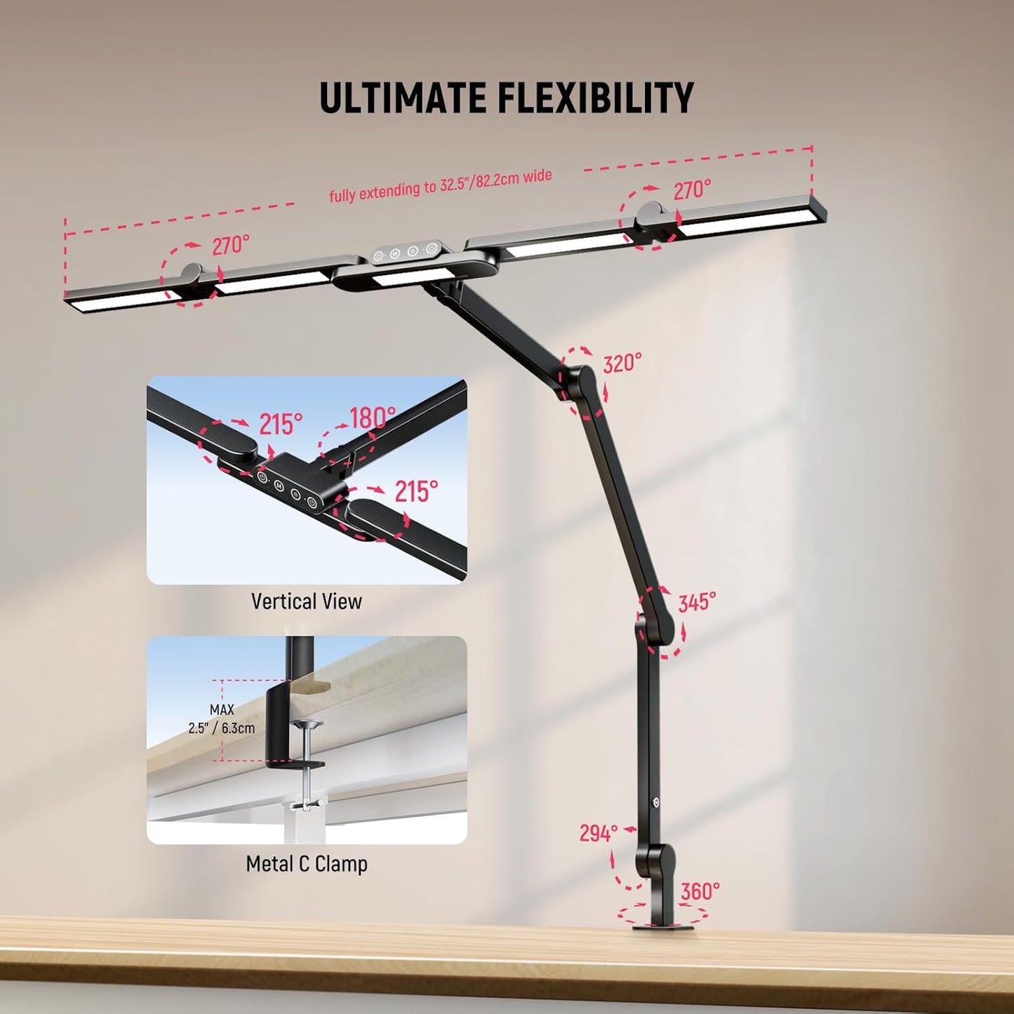 NEEWER Entry Level Version 32" LED Light with Clamp for Desk Home Office Dorm Designer Drafting, 20W Dual Computer Monitor Architect Lamp Bar, Flexible Overhead 2200lux/Remote/5 Modes CRI80+, N21