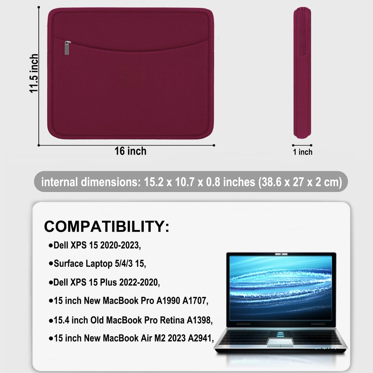 Laptop Sleeve Case 14 inch, Shockproof Protective Laptop Cover Briefcase Carrying Computer Bag with Accessory Pocket Portable Computer Sleeve for 14" MacBook, HP, Dell, Lenovo, Acer, Black
