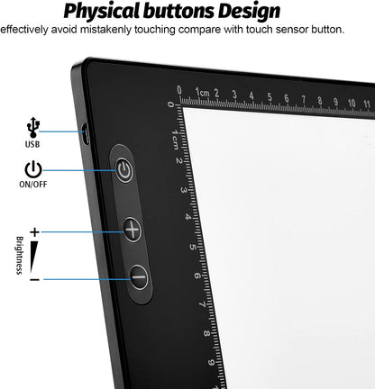 Rechargeable Magnetic A4 LED Light pad, IMAGE Tracing Pad, Ultra-Thin USB Powered with Memory Function Light Box, Great for Diamond Painting, Animation, Tattoo, Sketching and Design (6000K Black)