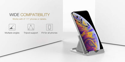 MoKo Phone/Tablet Stand, Foldable Tablet Holder Compatible with iPhone 17/17 Air/17 Pro/17 Pro Max, iPhone 16/Pro/Pro Max/Plus, iPhone 15/Pro/Pro Max/Plus, iPhone 14/Pro/Pro Max/Plus, Black
