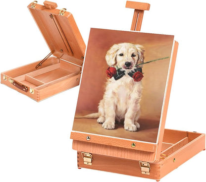 Wooden Art Easel for Painting & Sketching - Tabletop & Table Top Easel with Storage - Adjustable Height & Angle, Foldable - Perfect for Adults, Artists, Students & Beginners