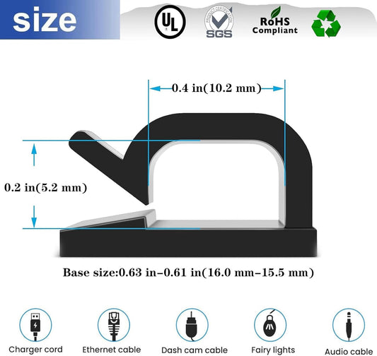 Cable Clips，50PCS Electrical Cord Management Adhesive Cable Wire Clip Wire Clips wall，Used for Cars, Offices, and Homes Cable Clips Cord Organizer（Black）