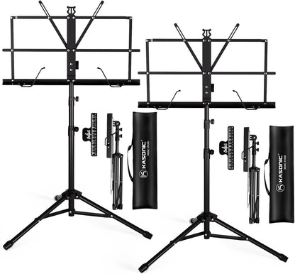 K KASONIC Music Stand, 2 in 1 Dual-Use Folding Sheet Music Stand & Desktop Book Stand, Portable Lightweight with Music Sheet Clip Holder Carrying Bag
