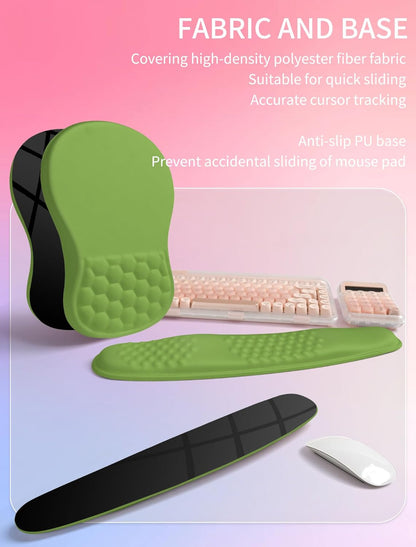 Hokafenle 2in1 Combination, Wave Keyboard Wrist Rest and Ergonomic Curvature Mouse Pad Wrist Support for Relieve Wrist Pain, Filled with Soft Cushion Memory Foam, Black