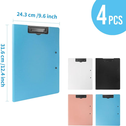 souG 4Pcs Clipboard Foldable,360°Cover Folder Clipboard Plastic Clipboards with Double Low Profile Clip,File Folder Storag Clipboards for A3 A4 Paper, Clip Boards for Office School Supplies (4 Colors)