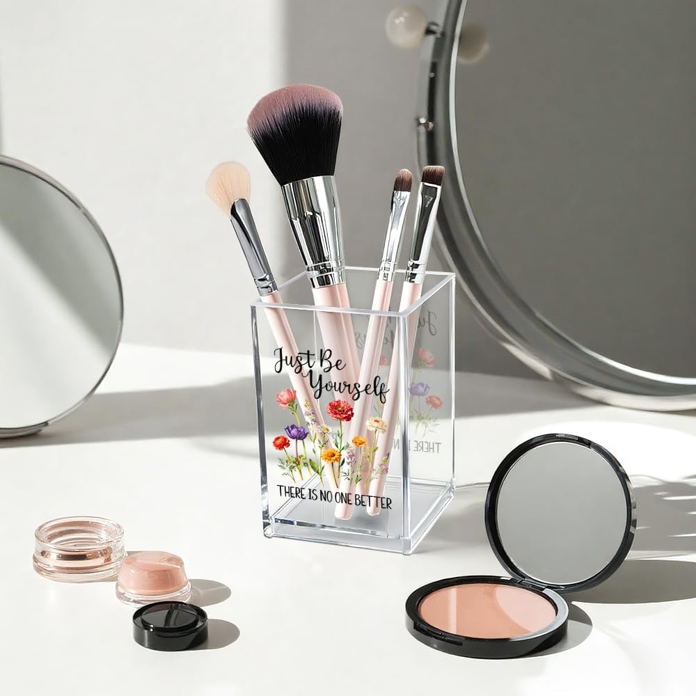 Just Breathe Acrylic Cosmetic Pencil Pen Holder Cup, Hope Inspirational Makeup Brush Organizer Holder, Women Faith Gifts, Encouragement Gifts for Women Mom Daughter Sister Friend Yoga Teacher