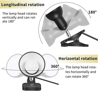 RONG&LAN Clip lamp,360° Rotation Clip on Lamp Portable Book Reading Light,Clamp on Desk/Table/Bunk Bed/Cupboard Home Lighting, (Desk lamp,Seven Colors for Your Choice) (White,2)