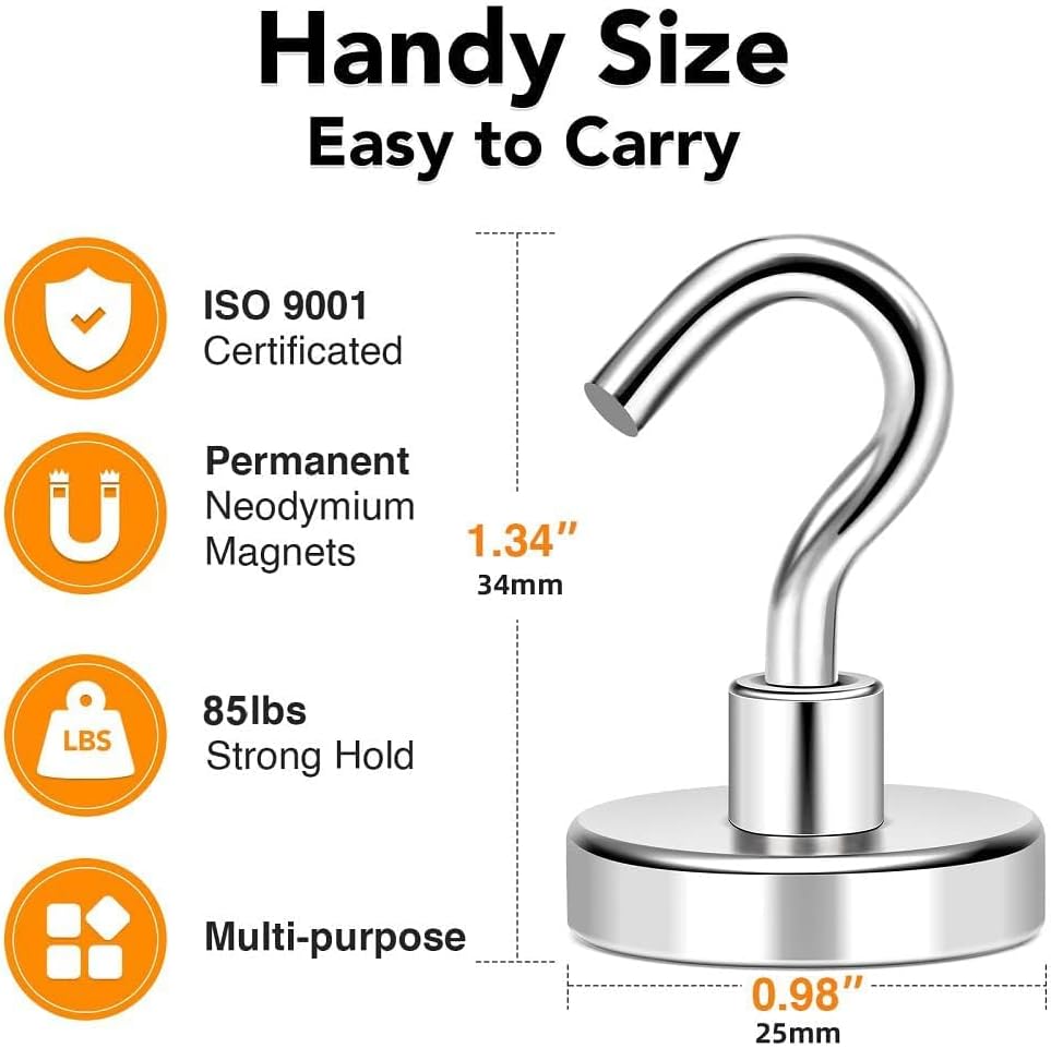 MIKEDE Black Magnetic Hooks 85Lbs Heavy Duty Earth Magnets with Hooks for Cruise Cabin Strong Magnet Hooks for Hanging Super Metal Magnetic Hanger for Grill Fridge Kitchen - Pack of 10