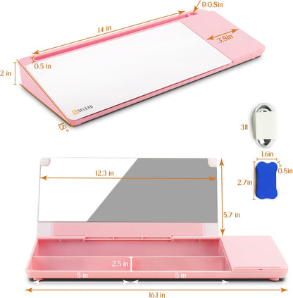 SELEAD Desktop Glass Whiteboard with Wireless Charger Station, Dry Erase Board Computer Pad Keyboard Stand with Organizer for Home, School, Office Desk Accessories, Black