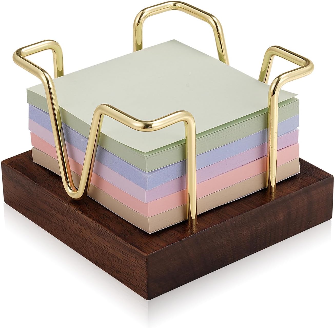 Wood Sticky Note Holder, 3 x 3 inch Self-Stick Note Memo Pad Holder for Desk, Notepad Dispenser for School Office, Gold