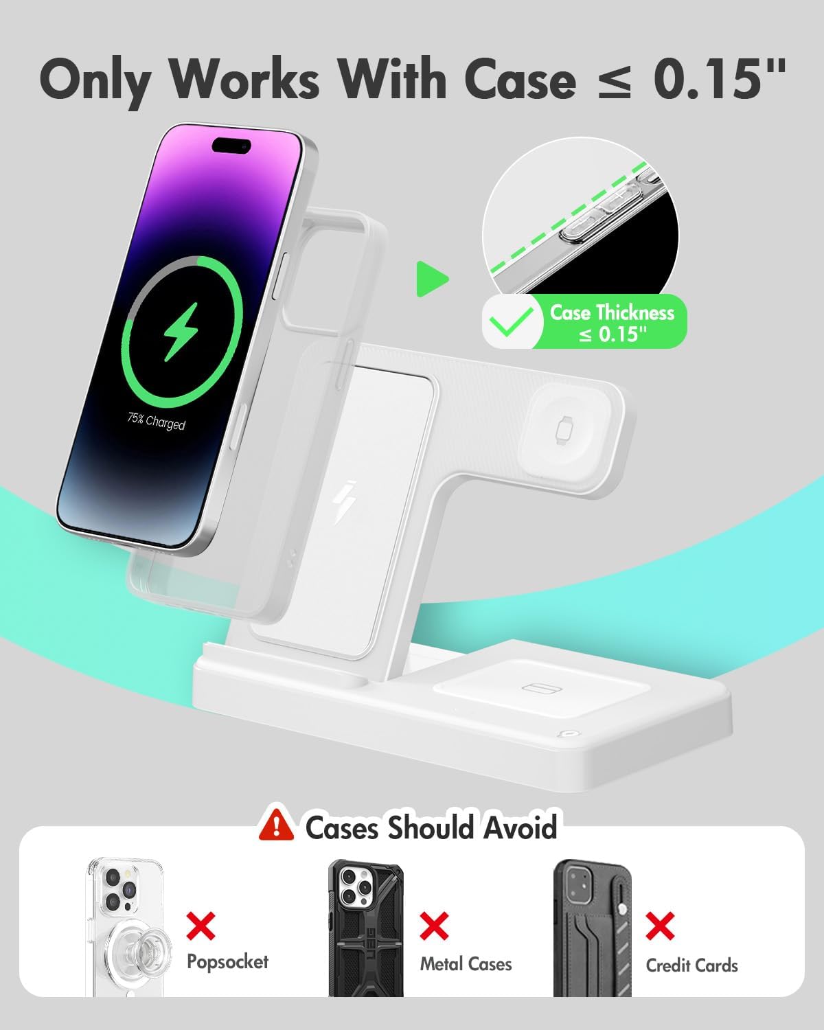 Wireless Charger iPhone Charging Station: 3 in 1 Charger Stand Multiple Devices for Apple - iPhone 17 16e 16 15 14 Pro Max 13 12 11 - Watch 11 10 9 8 7 6 5 4 3 2 SE and Ultra Series - Airpods 4 3 Pro