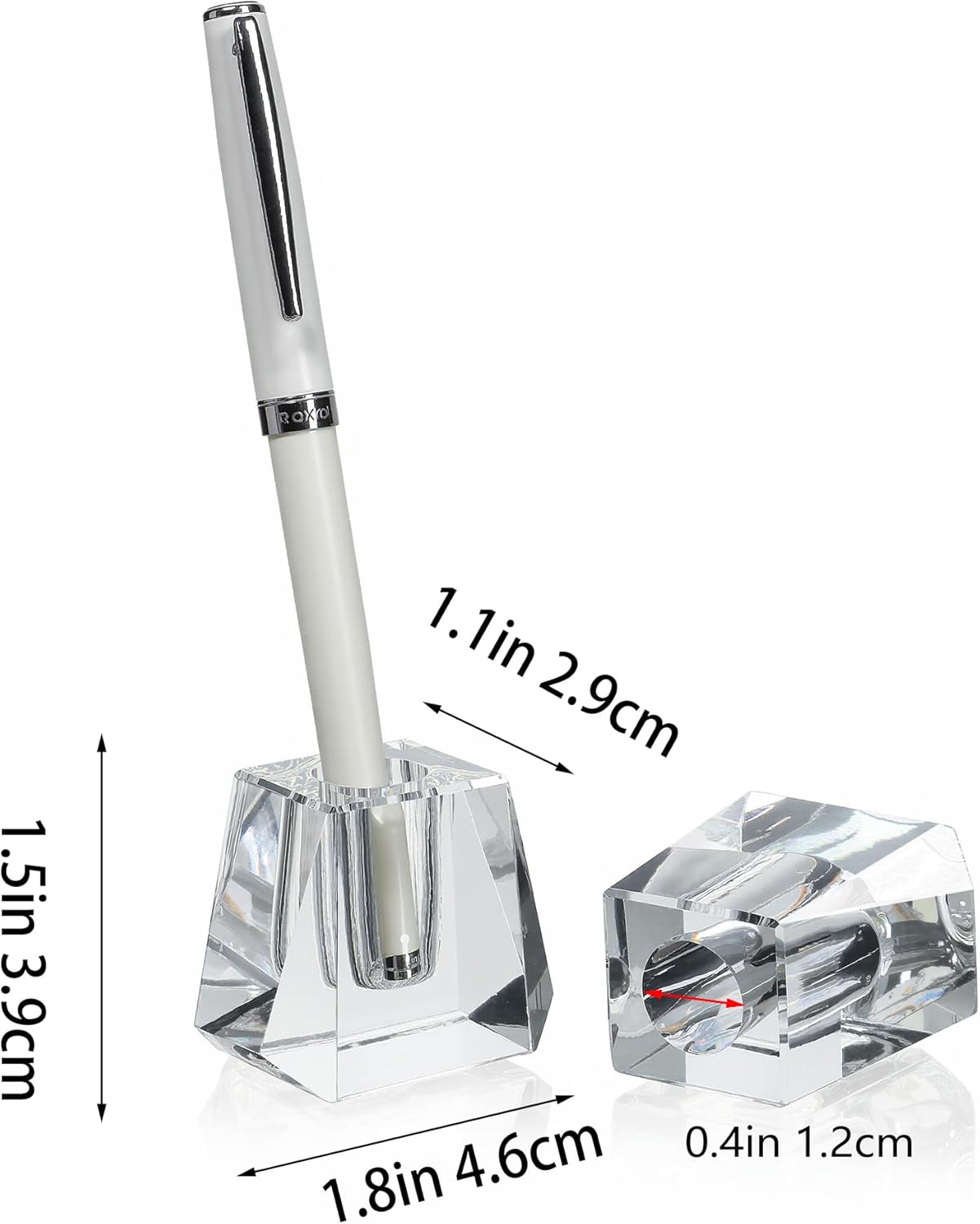 QFkris 2-Pack Crystal Single Pen Holder for Desk, 1.8" Fancy Fountain Pen Stand, Glass Feather Pencil Holder for Office Desktop Decoration, Gift for Man Woman Students Teachers Father Boyfriend
