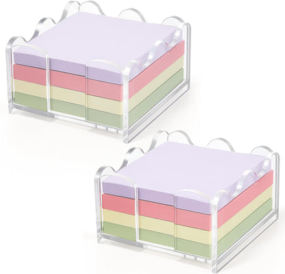 AceOrbit 1pc Scalloped Acrylic Sticky Note Holder, 3x3 Inch Clear Cute Notepad Holder Sticky Note Dispenser with Wave Design, Thick Acrylic Desk Organizer for Office, Home, Dorm, Classroom Desk