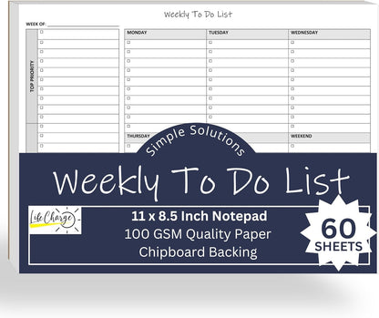 TO DO List Planner Notepad, 60 Page Planning Pad. Undated ToDo Checklist w/Priority & Note Sections. Organize & Track Projects, Clients or Daily Tasks. 8.5 X 11, A4 Tear Sheets.