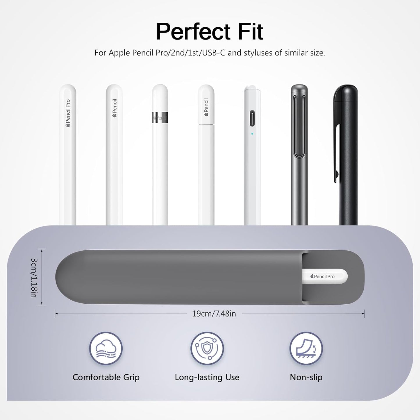 MoKo Pencil Case Holder, Adhesive Silicone Pencil Protected Sleeve Compatible with Apple Pencil Pro/ (USB-C)/ 1st/ 2nd Generation, Similarly Sized Styluses Accessories, Black