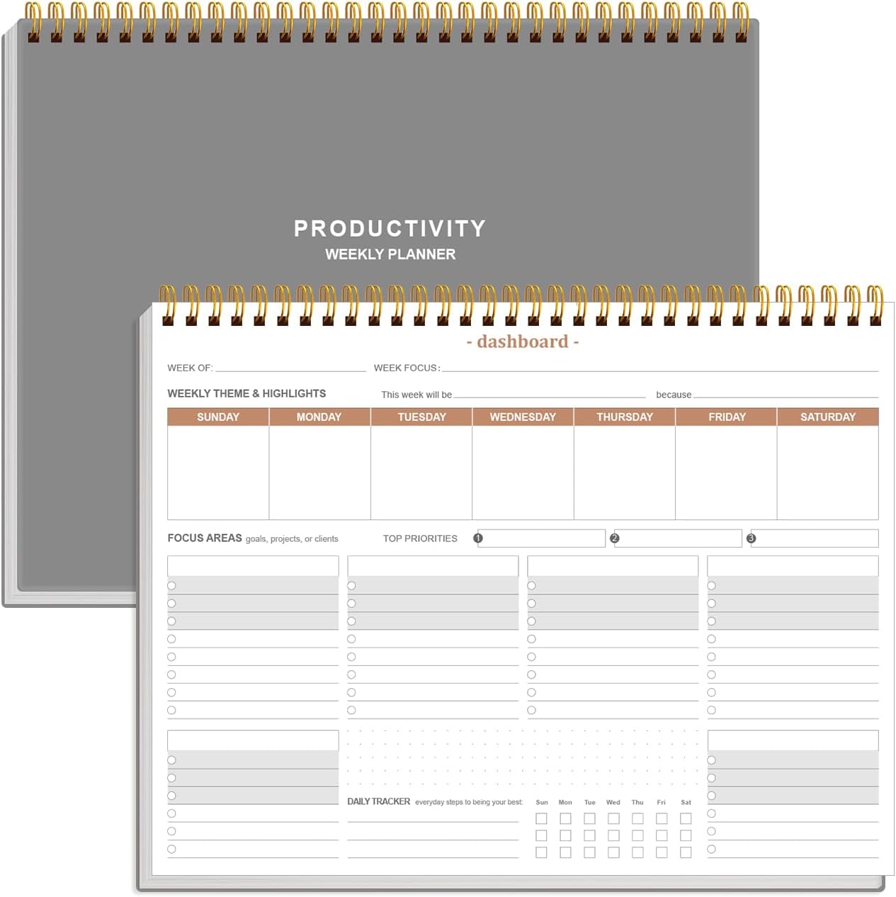 Weekly Productivity Planner - 8.5" x 11" Dashboard Desk Notepad Has 6 Focus Areas to List Tasks for Goals, Projects, Clients, Academic or Meal-Organize Your Daily Work Efficiently, 54 Weeks, Green