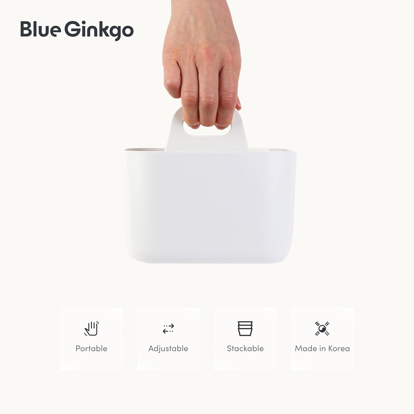 BLUE GINKGO Stackable Organizer Caddy – Korean-Made Portable Tote for Bathroom, Office, Crafts, or School Supplies (Rectangle, White)