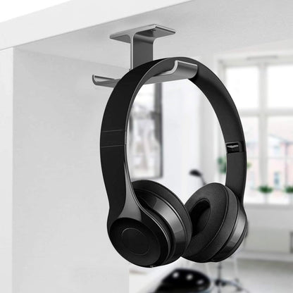 Headphone Hanger Stand Under Desk Hook Aluminum Stick-On Adhesive Dual Headsets Holder Mount PC Gaming Accessories for All Headphones
