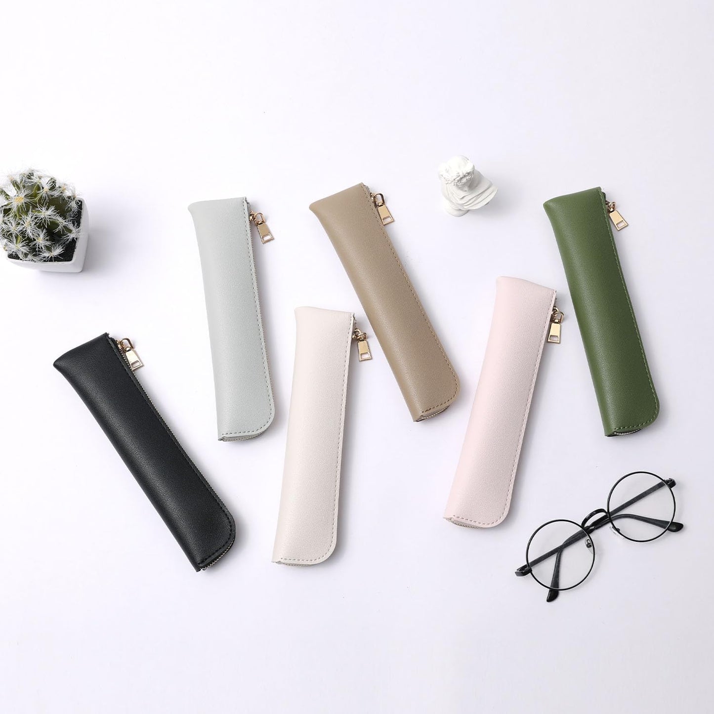 Canvas Pencil Case Small Pencil Pouch Slim Lightweight Pen Case Holder Cute Zipper Bag for School Office
