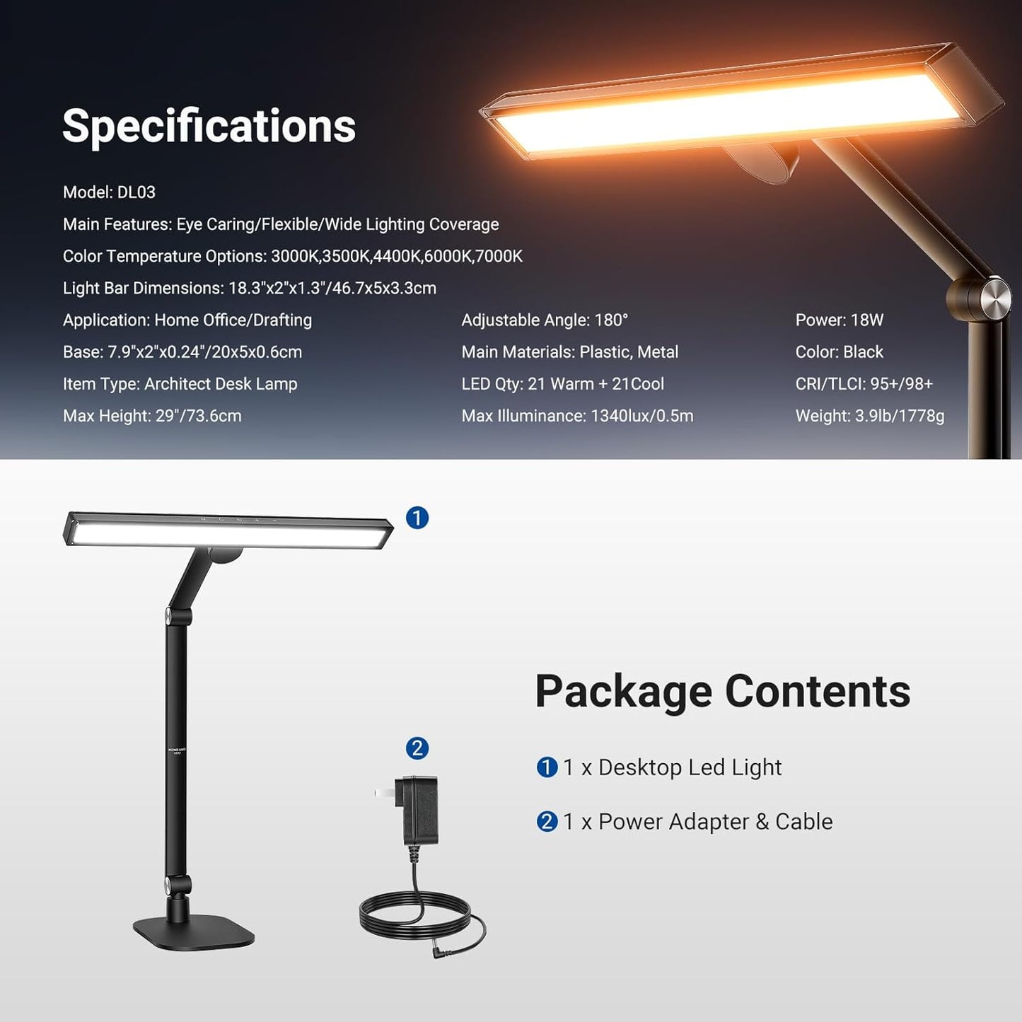 NEEWER Entry Level Version 32" LED Light with Clamp for Desk Home Office Dorm Designer Drafting, 20W Dual Computer Monitor Architect Lamp Bar, Flexible Overhead 2200lux/Remote/5 Modes CRI80+, N21
