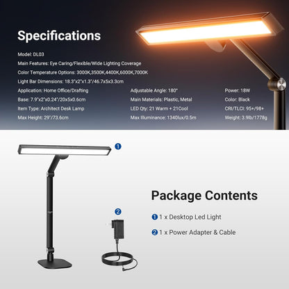 NEEWER Entry Level Version 32" LED Light with Clamp for Desk Home Office Dorm Designer Drafting, 20W Dual Computer Monitor Architect Lamp Bar, Flexible Overhead 2200lux/Remote/5 Modes CRI80+, N21