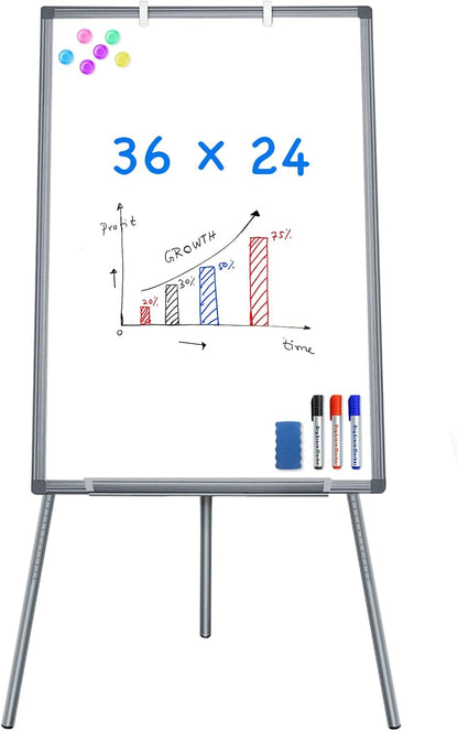 Easel Whiteboard - Magnetic Portable Dry Erase 36 x 24 Tripod Height Adjustable, 3' x 2' Flipchart Easel Stand White Board for Office or Teaching at Home & Classroom (36x24 White)