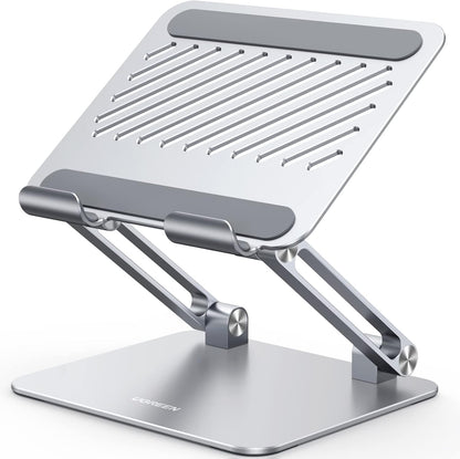 UGREEN Tablet Stand Holder for Desk Dual Rod Support Aluminum Tablet Holder Adjustable Multi-Angle Home Office Accessories Compatible with iPad Pro 13 12 11 10.5 Air Mini 5 4 3 2 Phone E-Reader Silver