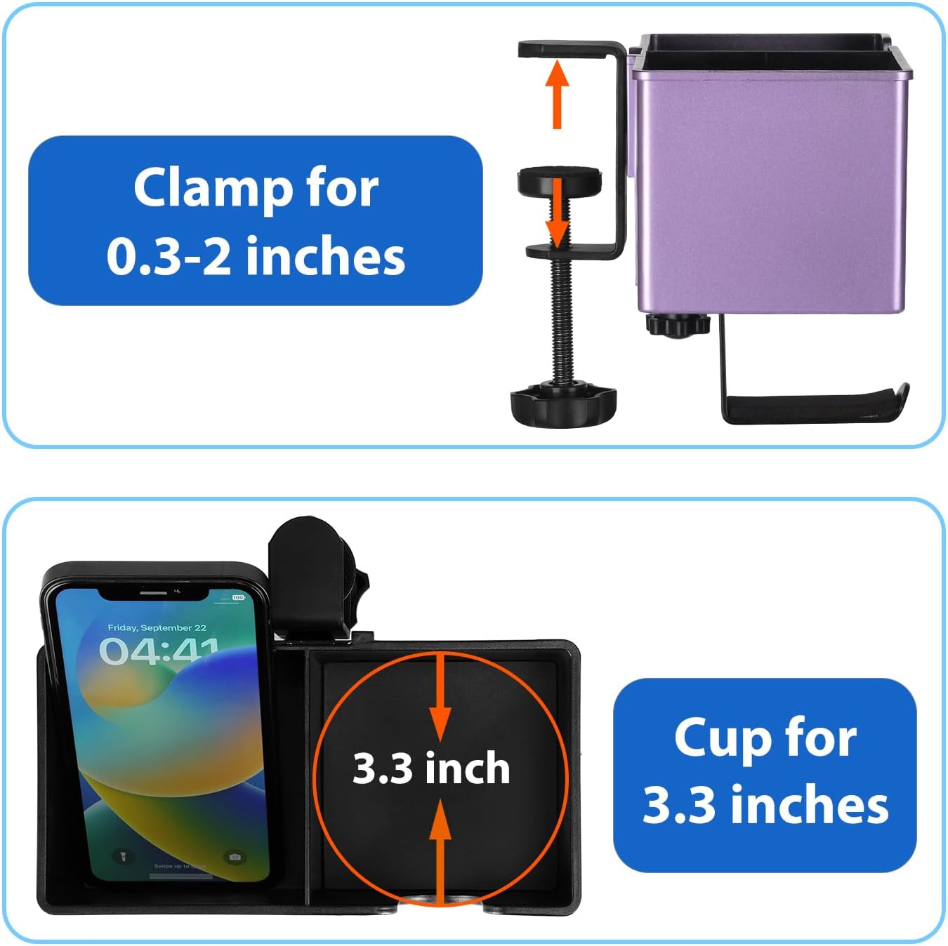 Rosyline 3-in-1 Desk Cup Holder & Clip-on Cup Holder, Clip on Desk Organizer – with Anti-Spill Function, Keeps Your Coffee, Headset, Phone & Pens Within Easy Reach, for Office Desk (Black)
