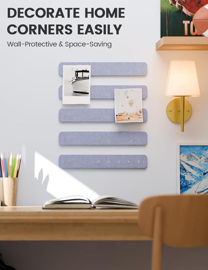 Fluxynara Cork Board Alternative Felt Strip Board 8-Pack 13"x2", Office Pin Board with 50 Push Pins, Adhesive Install for Bedroom Door & Home Office(Linen Dusk)