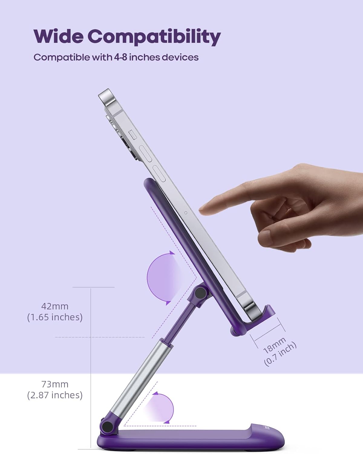 Lamicall Cell Phone Stand for Desk - [Height Adjustable] Foldable Mobile Phone Holder, Portable Stand for iPhone 17 16 15 14 13 12 11 Pro Max Plus Air, Galaxy S25, Office Gift, Telephone Accessories