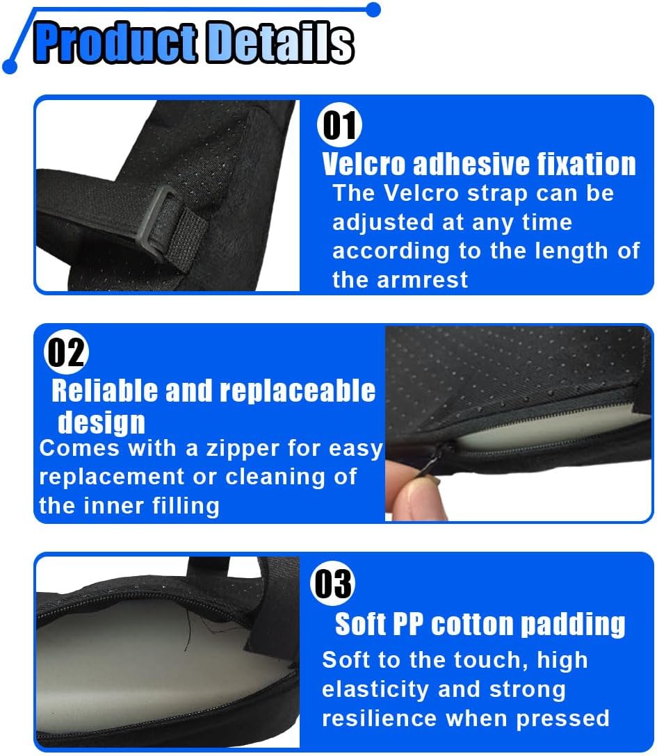 BDZMC 2PCS Car Seat Armrest Covers, Soft & Comfortable Office Chair Arm Pad, Anti-Scratch Car Armrest Cushion, Universal Car Armrest Pillow Protector Cover for Most Cars (Grey)
