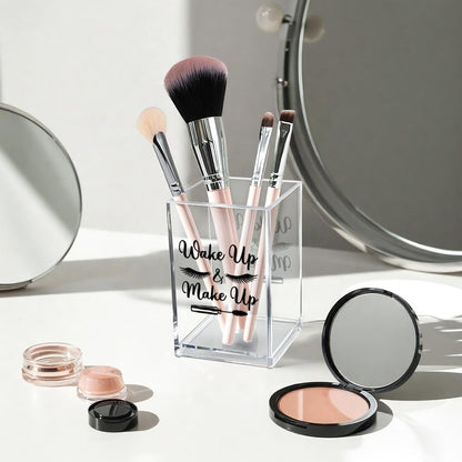 Better Late Than Ugly Acrylic Makeup Brush Organizer Holder, Self Affirmations Desk Acrylic Brushes Storage, Make Up Artist Gifts, Birthday Gifts for Her Wife Sister Friend Makeup Lovers